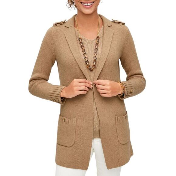 NWT TALBOTS Wool Blend Notch Collar Cardigan in English Toffee SZ L - Picture 1 of 12